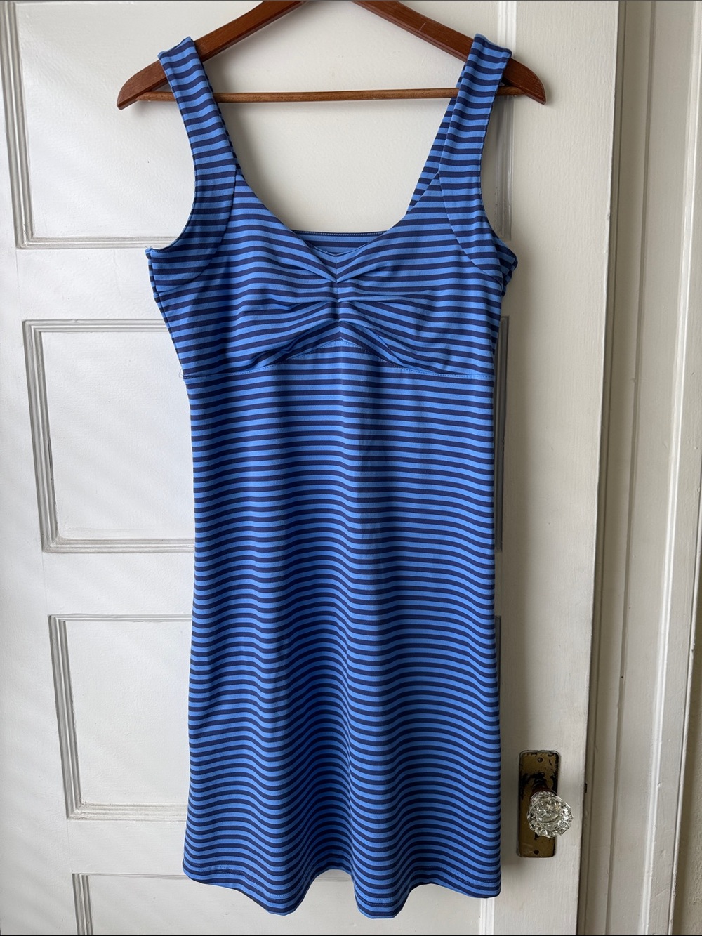 Blue & Navy Stripe Twist-Front Tank Knee-Length Dress Size Medium Alpine Design